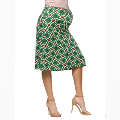 24seven Comfort Apparel Geometric Print Comfortable Elastic Waist Knee Length Skirt In Multi
