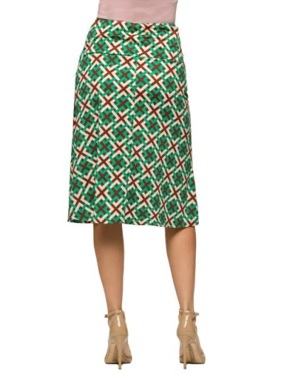 24seven Comfort Apparel Geometric Print Comfortable Elastic Waist Knee Length Skirt In Multi