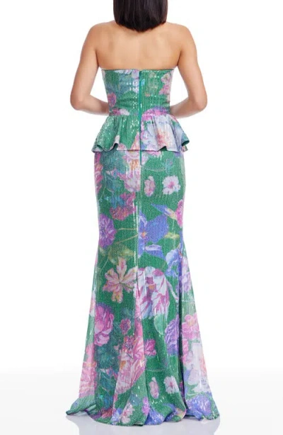 Dress The Population Scarlett Sequin Floral Embroidered Peplum Mermaid Gown In Multi
