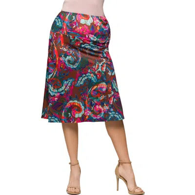 24seven Comfort Apparel Paisley Print Comfortable Elastic Waist Knee Length Skirt