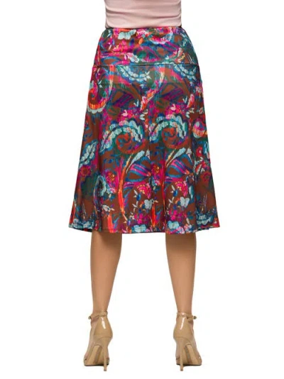 24seven Comfort Apparel Paisley Print Comfortable Elastic Waist Knee Length Skirt