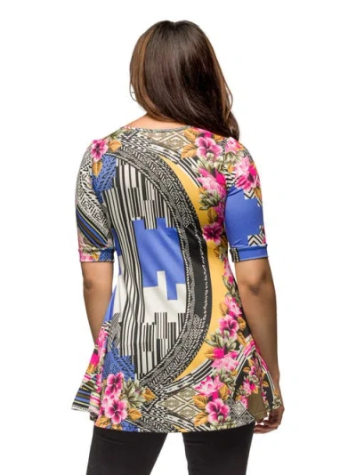 24seven Comfort Apparel Maternity Floral Print Elbow Sleeve V-neck Henley Tunic Top