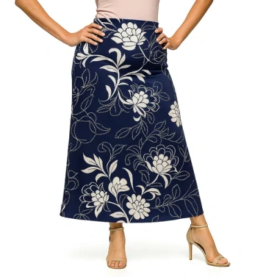 24seven Comfort Apparel Maternity Navy Floral Print Elastic Waist A-line Maxi Skirt