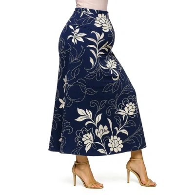 24seven Comfort Apparel Maternity Navy Floral Print Elastic Waist A-line Maxi Skirt