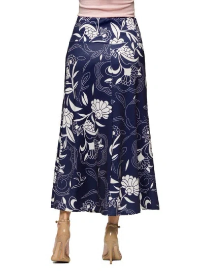 24seven Comfort Apparel Maternity Navy Floral Print Elastic Waist A-line Maxi Skirt