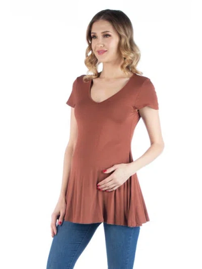 24seven Comfort Apparel Maternity Short Sleeve Flared Tunic Top