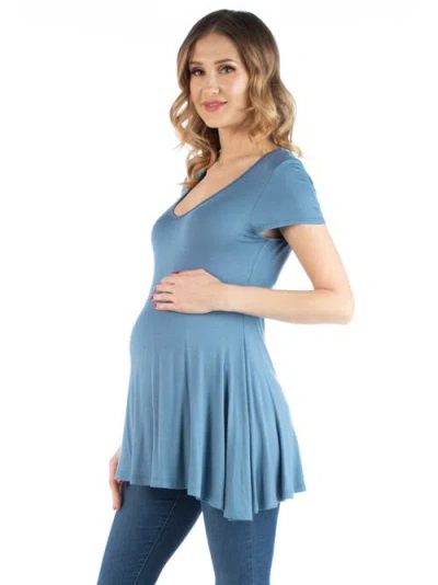 24seven Comfort Apparel Maternity Short Sleeve Flared Tunic Top