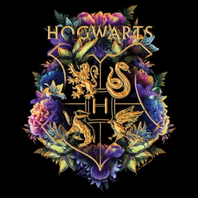 Harry Potter Girl's  Hogwarts Plant Crest  Graphic T-shirt In Black