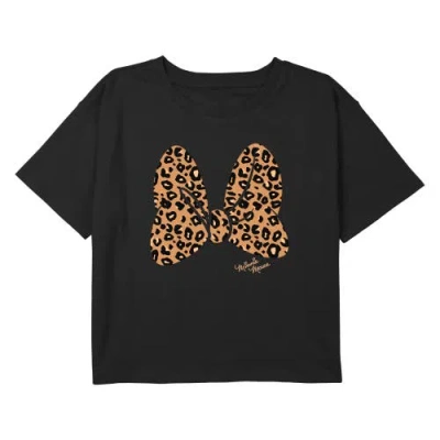 Mickey & Friends Girl's  Animal Print Minnie Mouse Bow  Graphic T-shirt In Black