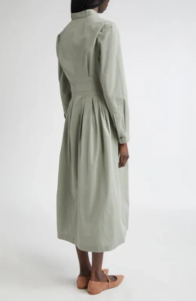 Max Mara Pavia Pleated Long Sleeve Cotton Shirtdress In Green
