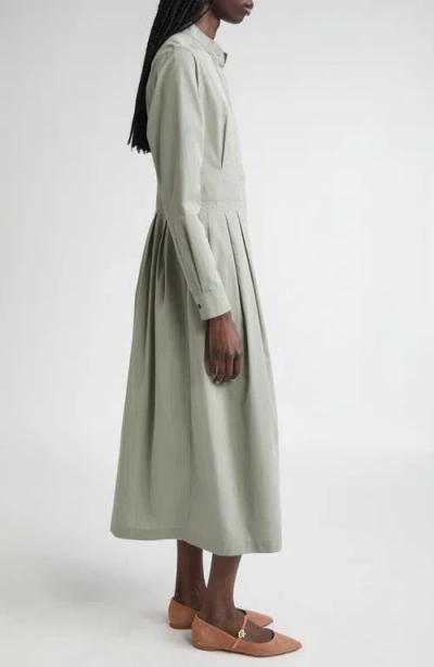 Max Mara Pavia Pleated Long Sleeve Cotton Shirtdress In Green