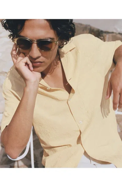 Mango Floral Embroidered Cotton Camp Shirt In Yellow