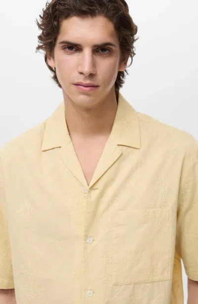 Mango Floral Embroidered Cotton Camp Shirt In Yellow