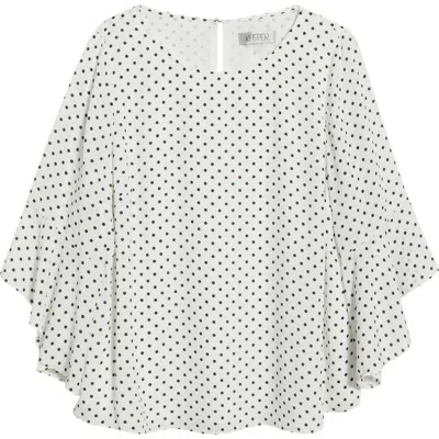 Kasper Petite Dot-print Crewneck Ruffle-sleeve Top, Created For Macy's In White
