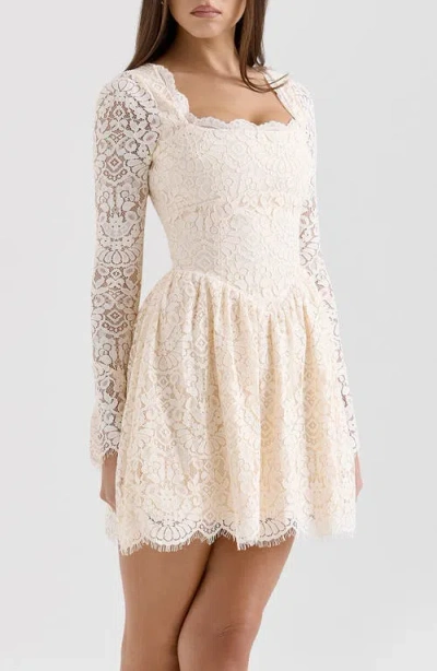 House Of Cb Of Cb Womens Cream Fae Square-neck Long-sleeve Lace Mini Dress Xs In Pink