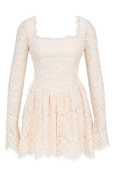 House Of Cb Of Cb Womens Cream Fae Square-neck Long-sleeve Lace Mini Dress Xs In Pink