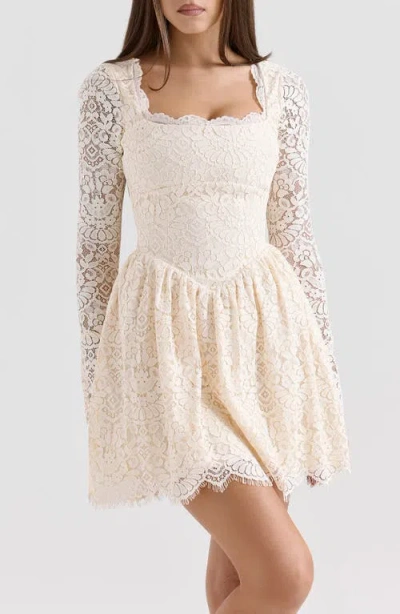 House Of Cb Of Cb Womens Cream Fae Square-neck Long-sleeve Lace Mini Dress Xs In Pink
