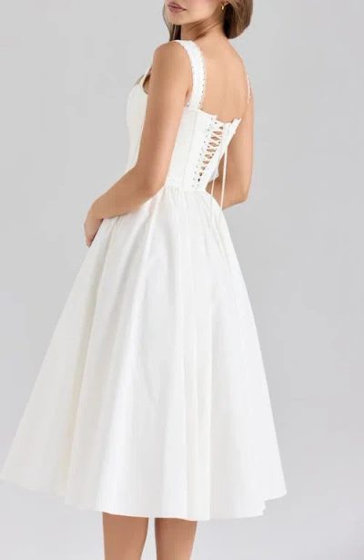 House Of Cb Amara Corset Stretch Cotton Cocktail Midi Dress In White