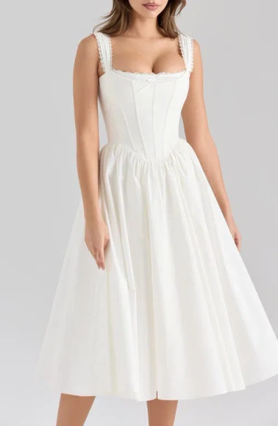 House Of Cb Amara Corset Stretch Cotton Cocktail Midi Dress In White