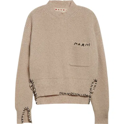 Marni Mending Logo Virgin Wool Mock Neck Sweater