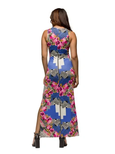 24seven Comfort Apparel Maternity Geometric Floral Print Sleeveless Side Slit Maxi Dress