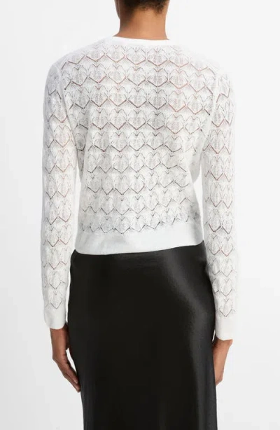 Vince Lace Stitch Cardigan Sweater In White