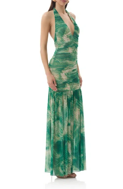 Afrm Lapointe Snakeskin Print Halter Dress In Multi
