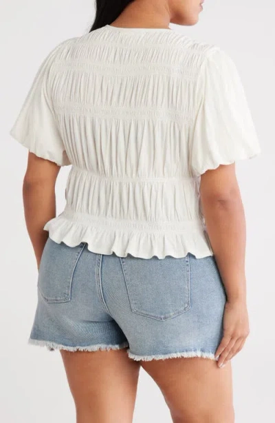 Treasure & Bond Shirred Puff Sleeve Cotton Top In White