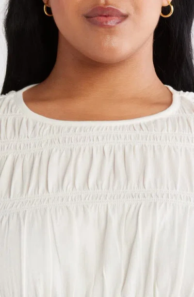 Treasure & Bond Shirred Puff Sleeve Cotton Top In White