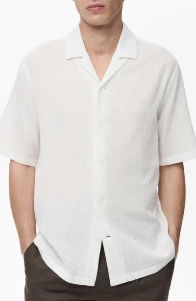 Mango Cotton Seersucker Camp Shirt In White