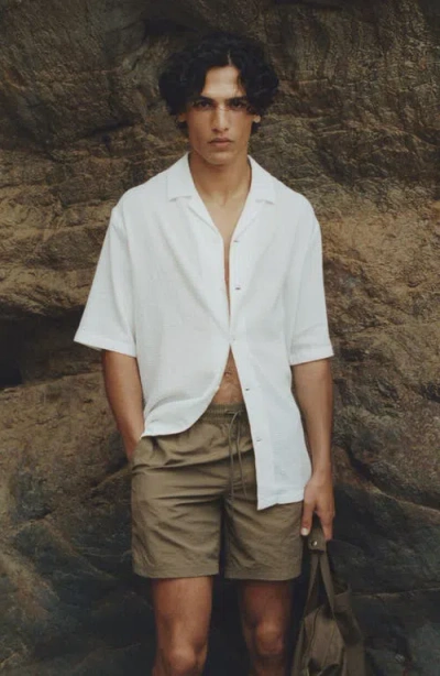 Mango Cotton Seersucker Camp Shirt In White