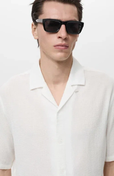 Mango Cotton Seersucker Camp Shirt In White