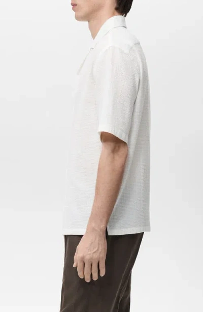 Mango Cotton Seersucker Camp Shirt In White