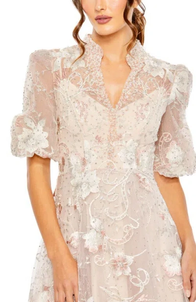 Mac Duggal Queen Anne Puff Sleeve A-line Gown