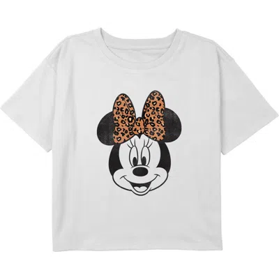 Mickey & Friends Girl's  Minnie Mouse Cheetah Print Bow Portrait  Graphic T-shirt In White