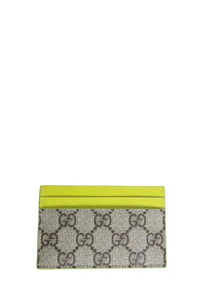 Gucci Men Beige Card Holder With Leather Finishes And All-over Gg Motif In Gg Canvas Man In Gray