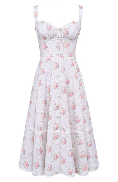 House Of Cb Chiarina Floral Print Midi Dress In White