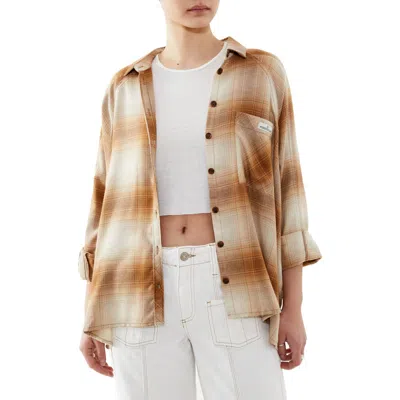 Bdg Urban Outfitters Brendon Plaid High-low Hem Button-up Shirt
