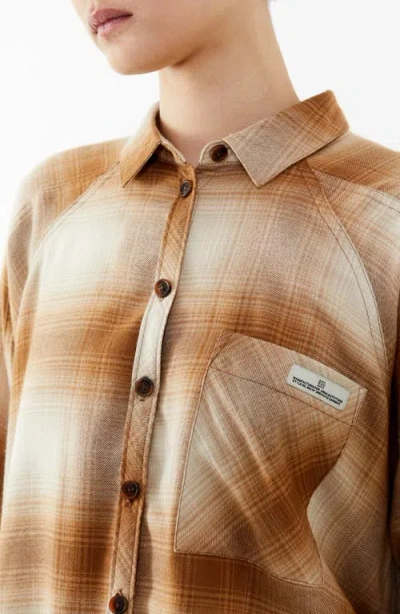 Bdg Urban Outfitters Brendon Plaid High-low Hem Button-up Shirt