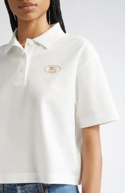 Burberry Cropped Cotton Polo Shirt In White