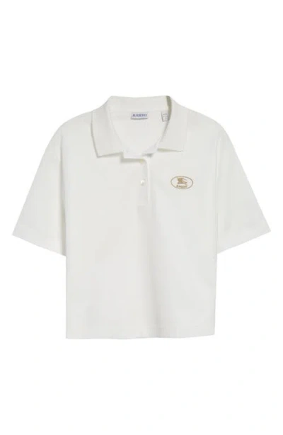 Burberry Cropped Cotton Polo Shirt In White