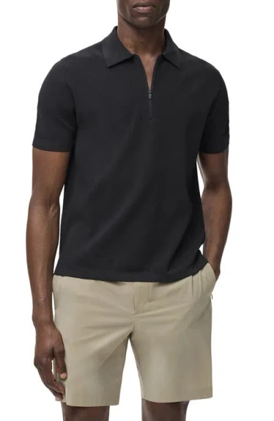 Mango Men's Coolmax Zipper Fine-knit Polo Shirt In Black