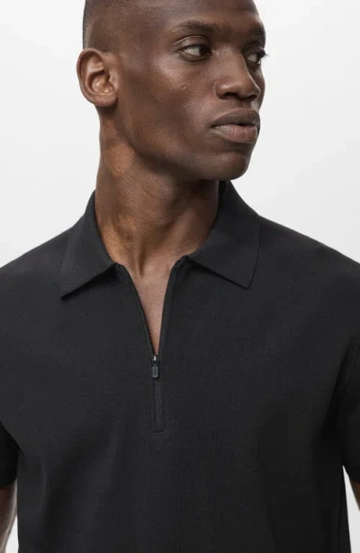 Mango Men's Coolmax Zipper Fine-knit Polo Shirt In Black