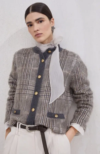 Brunello Cucinelli Jacquard Cardigan With Dazzling Check