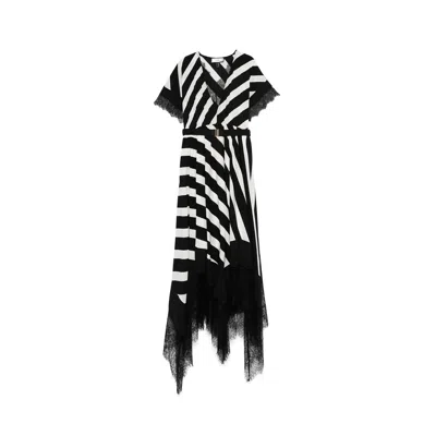 Nissa Women's White / Black Lace-trimmed Midi Dress
