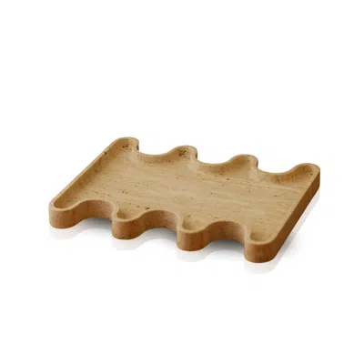 Marleth Neutrals Handmade Travertine Tray Beige Stone & Sculpted Wave-edge Form
