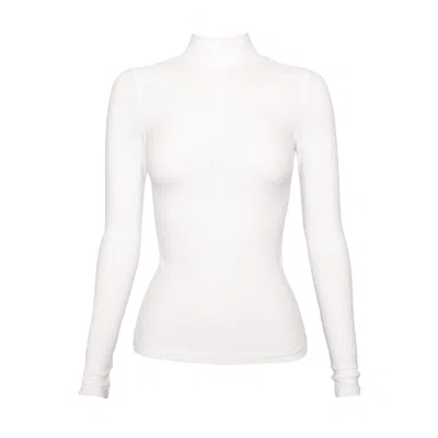 Vænn Women's White Mock Neck Long Sleeve Rib Tee Pearl