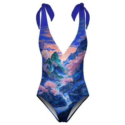 Aloha From Deer Women's Blue / Pink Blue Valley Open Back Swimsuit