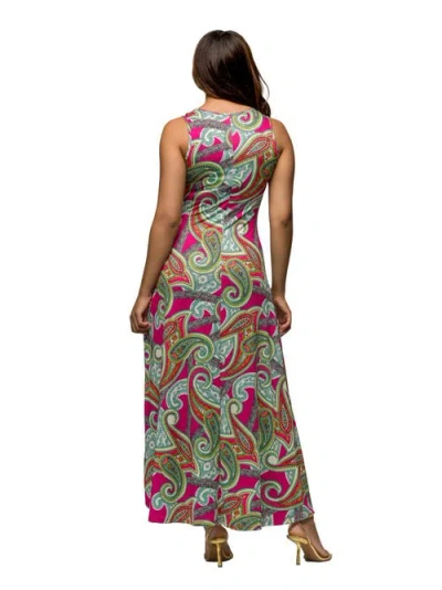 24seven Comfort Apparel Maternity Hot Pink Paisley Print Scoop Neck A-line Sleeveless Maxi Dress In Multi