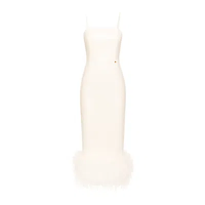 Nissa Women's White Feather-trimmed Sequined Midi Dress
